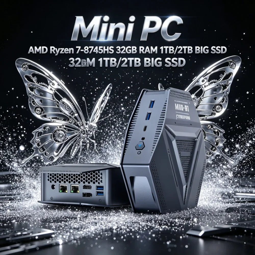2DDR5 Gaming Mini PC Intel Core AMD Ryzen 7 8745HS WIFI6 Type-C HD DP Desktop Office/Home PC 4USB3.2 22.5G LAN Windows11