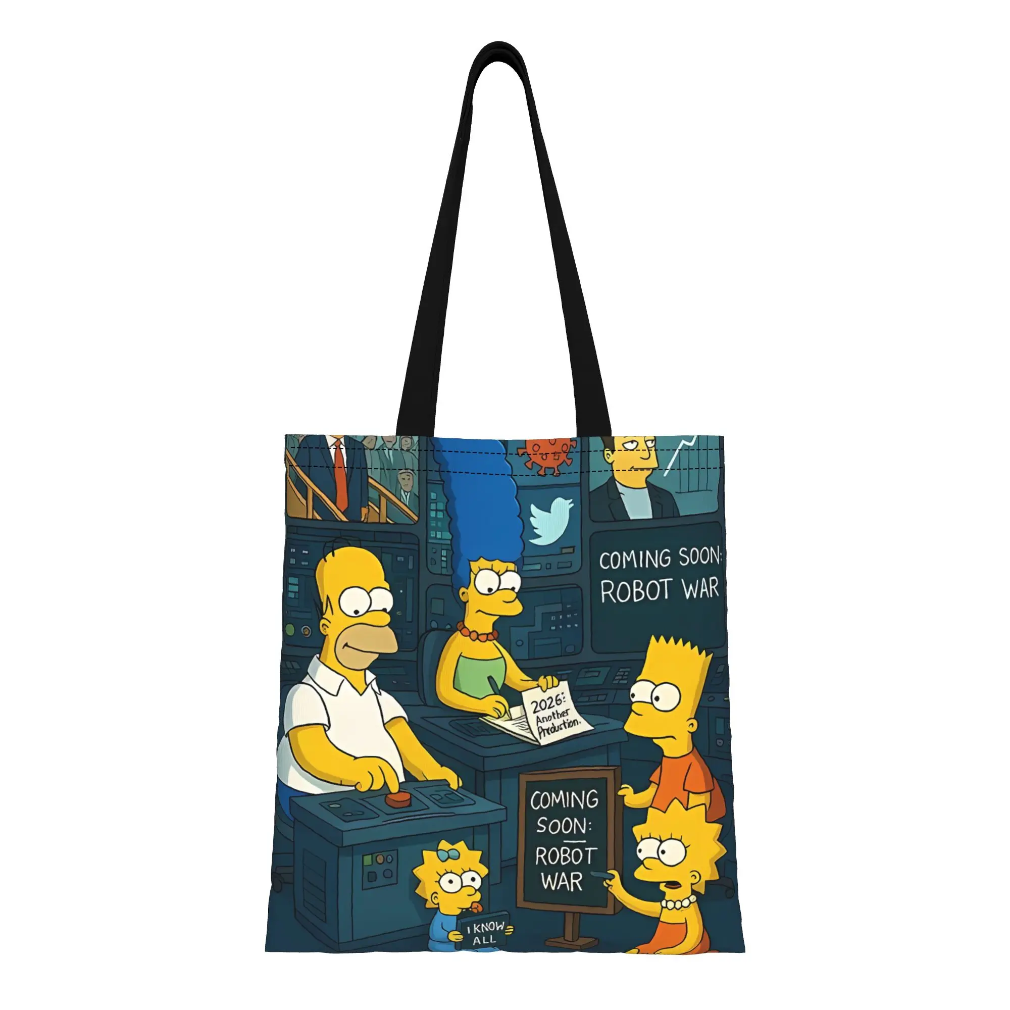 Back to school season Yellow Anime Characters The Simpsons Canvas Tote Bag Perfect for Outdoor Women's Top-Handle Bags