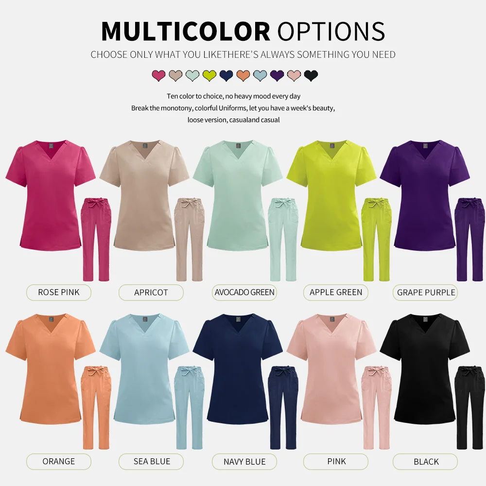 زي عمل لصالونات التجميل للنساء بأكمام قصيرة ملابس عمال سبا للحيوانات الأليفة ممرضة جراحة بدلة الرعاية الصحية الطبيب زي فرك الملابس