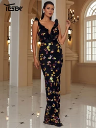 Yesexy New Fashion Elegant Dress Floral Contrast Sequin Backless Cami Dress Elegant Dresses For Holiday Party