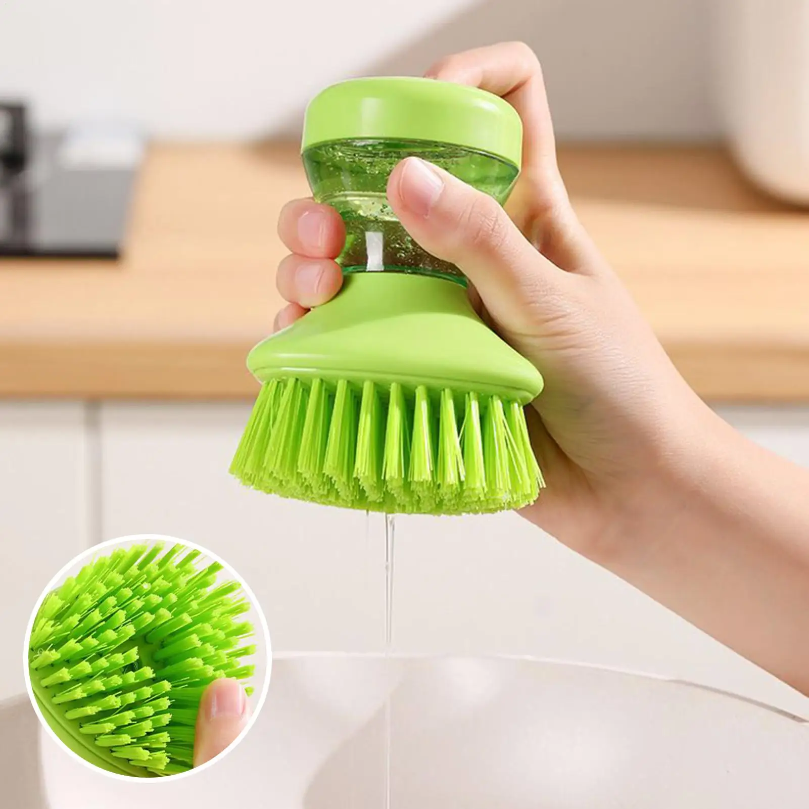

Dish Brush Soap Dispensing Pot Scrubber Dishwashing Brush with Holder for Pot Pan Sink Stove Cookware Bowl Cutting Board
