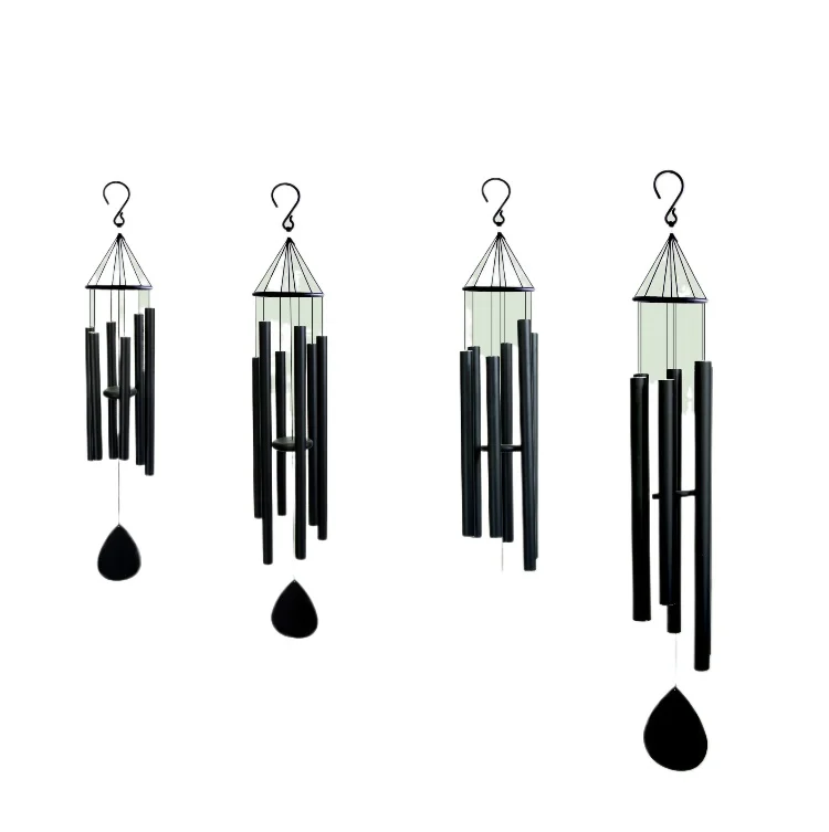 Premium 98 Inch Large Matte Black Metal Modern Design High Strength Wind Chimes Outdoor Quiet