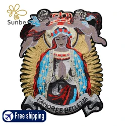 Large Sequin Fairy Virgin Mary Baby Angel Patches Embroidery Applique Brand Fashion Show Back Patches Jacket