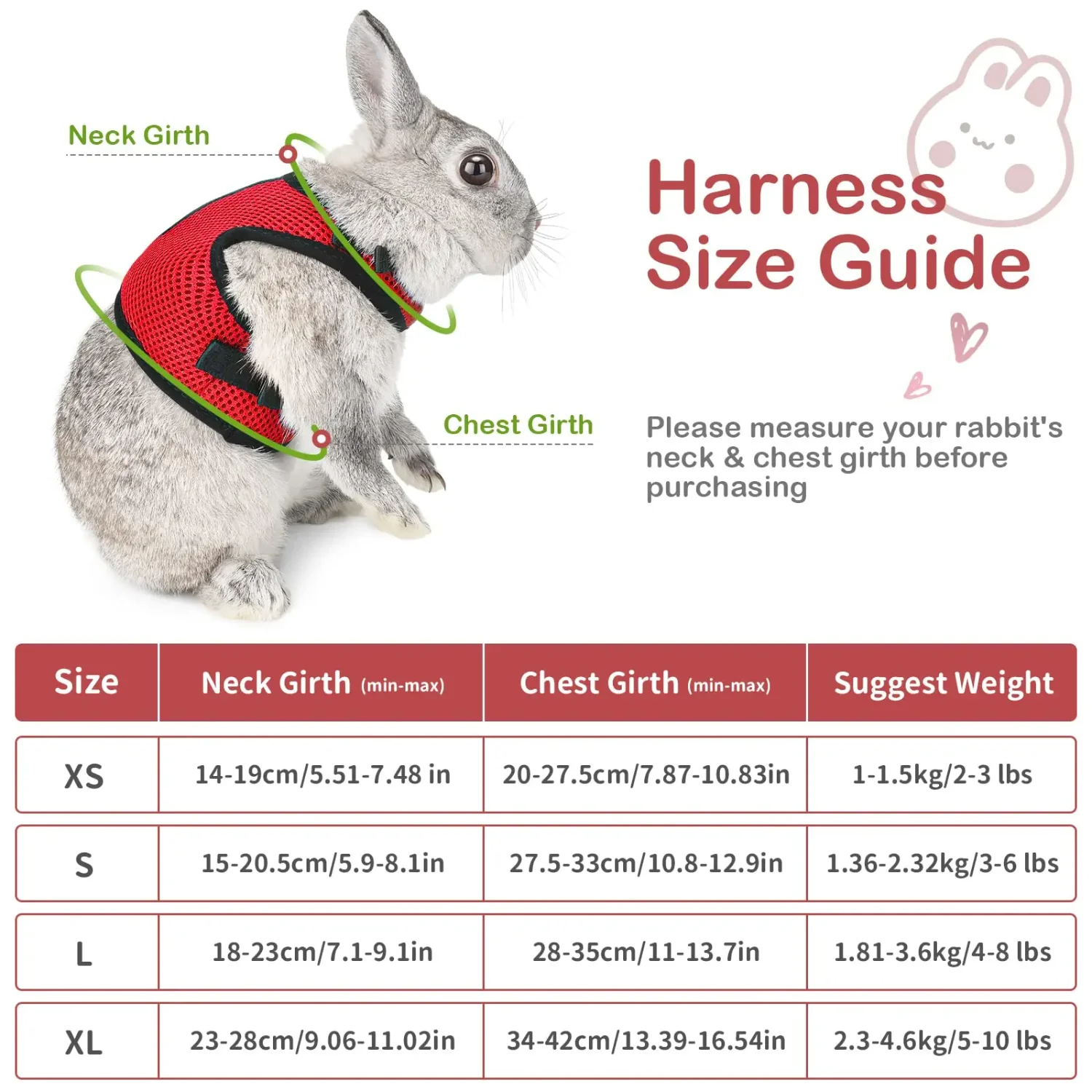 Rabbit Harness with Stretchy Leash Cute Adjustable Buckle Breathable Mesh Vest  Kitten Small Pets Walking, Ferrets Squirre