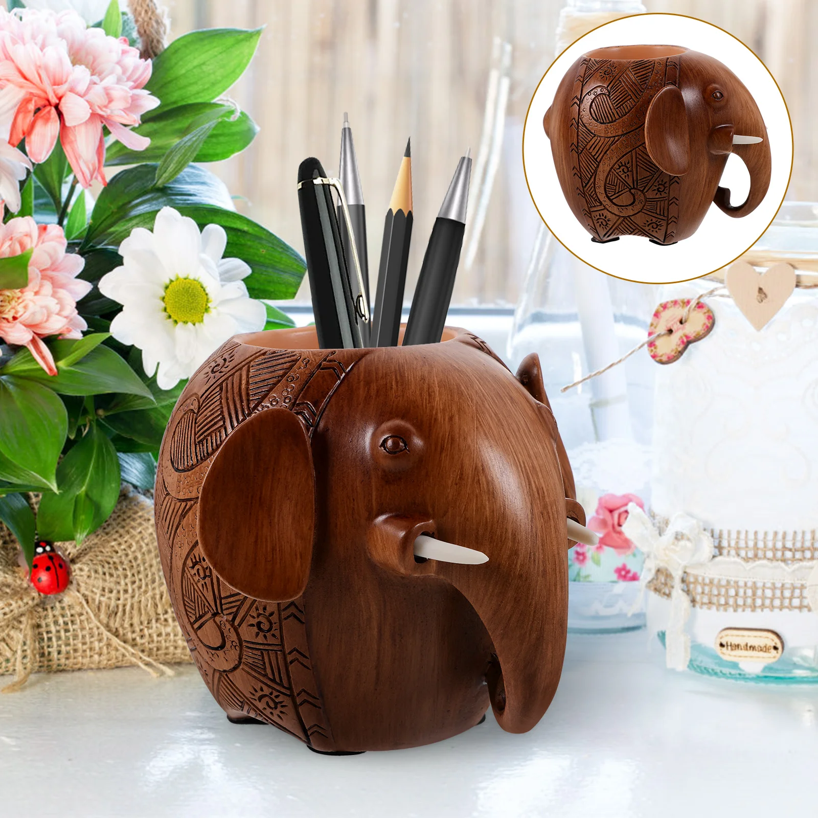 

Elephant Pen Holder Desk Pencil Organizer The Gift Decorate Holders Resin Student Office Organizers Gifts