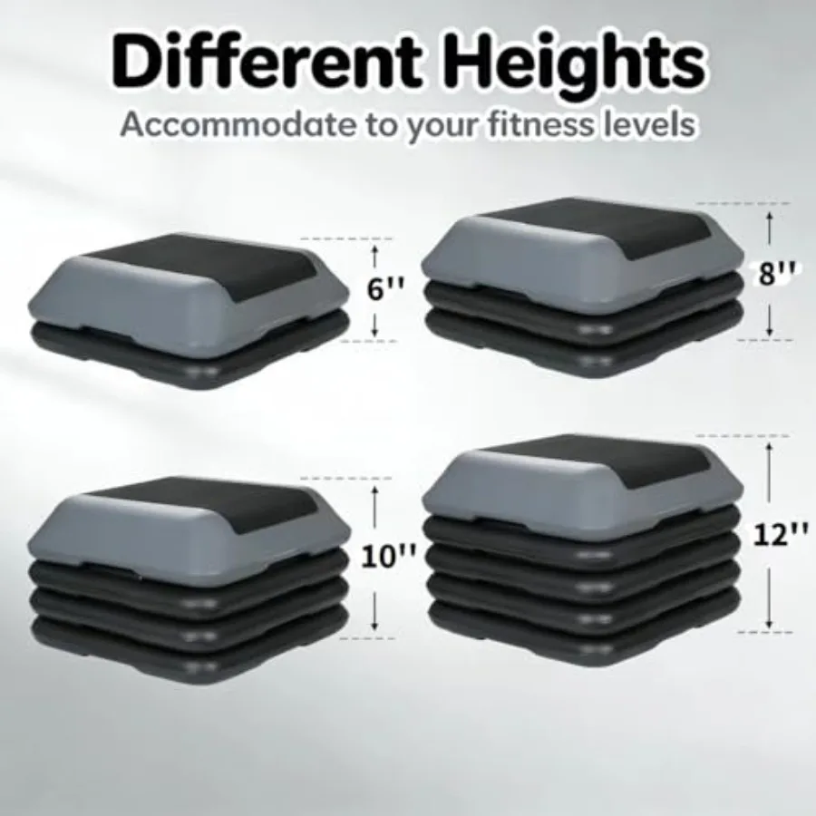 16 x 16 High Aerobic Step with 4 Risers Adjustable Fitness Stepper Platform Home Gym Workout Equipment Durable Plastic Color-Bl