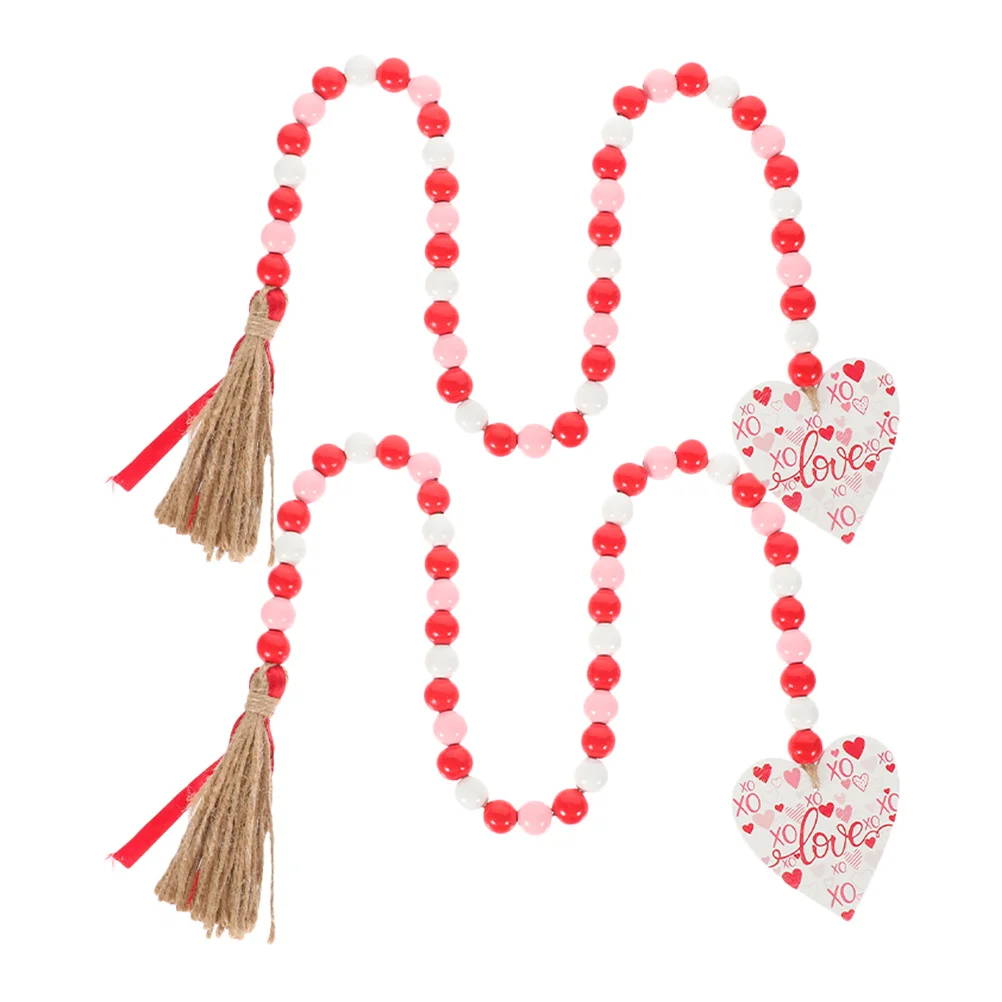 

2Pcs Valentine's Day Wood Bead Garland Rustic Tassel Hanging Decor Decorative Home Party Ornament Valentine Wood Beaded Garland