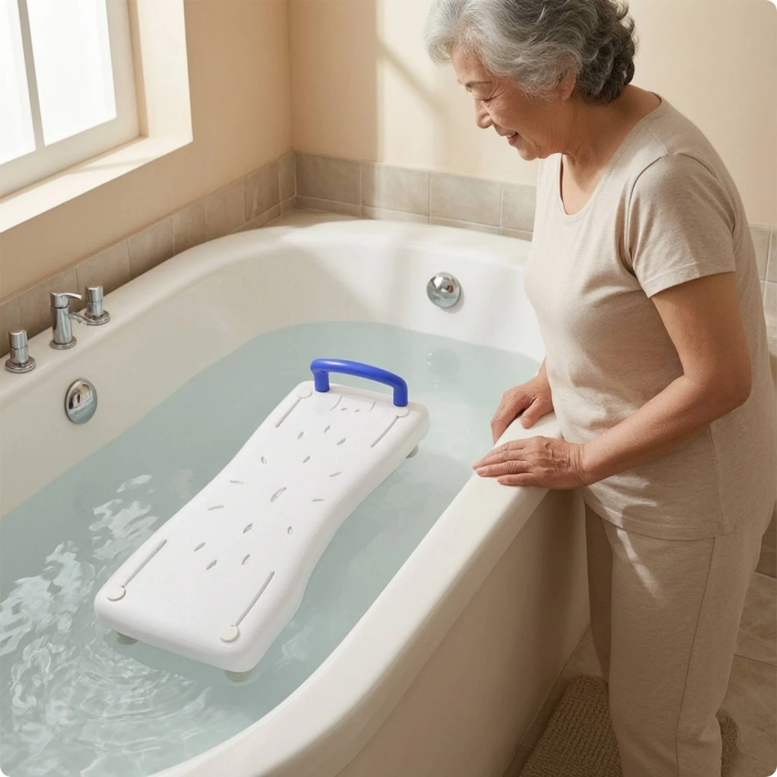 Bathtub Seat Board Plastic Bath Board with Handle Bathtub Seat with Handle Stable Tub Transfer Bench Comfortable for Elderly