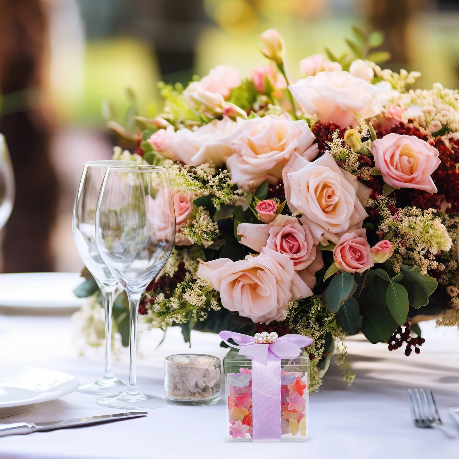 

6Pcs Wedding Candy Box European Design Transparent Clear Bow Decor Party Favor Organizer Elegant Celebration Packaging