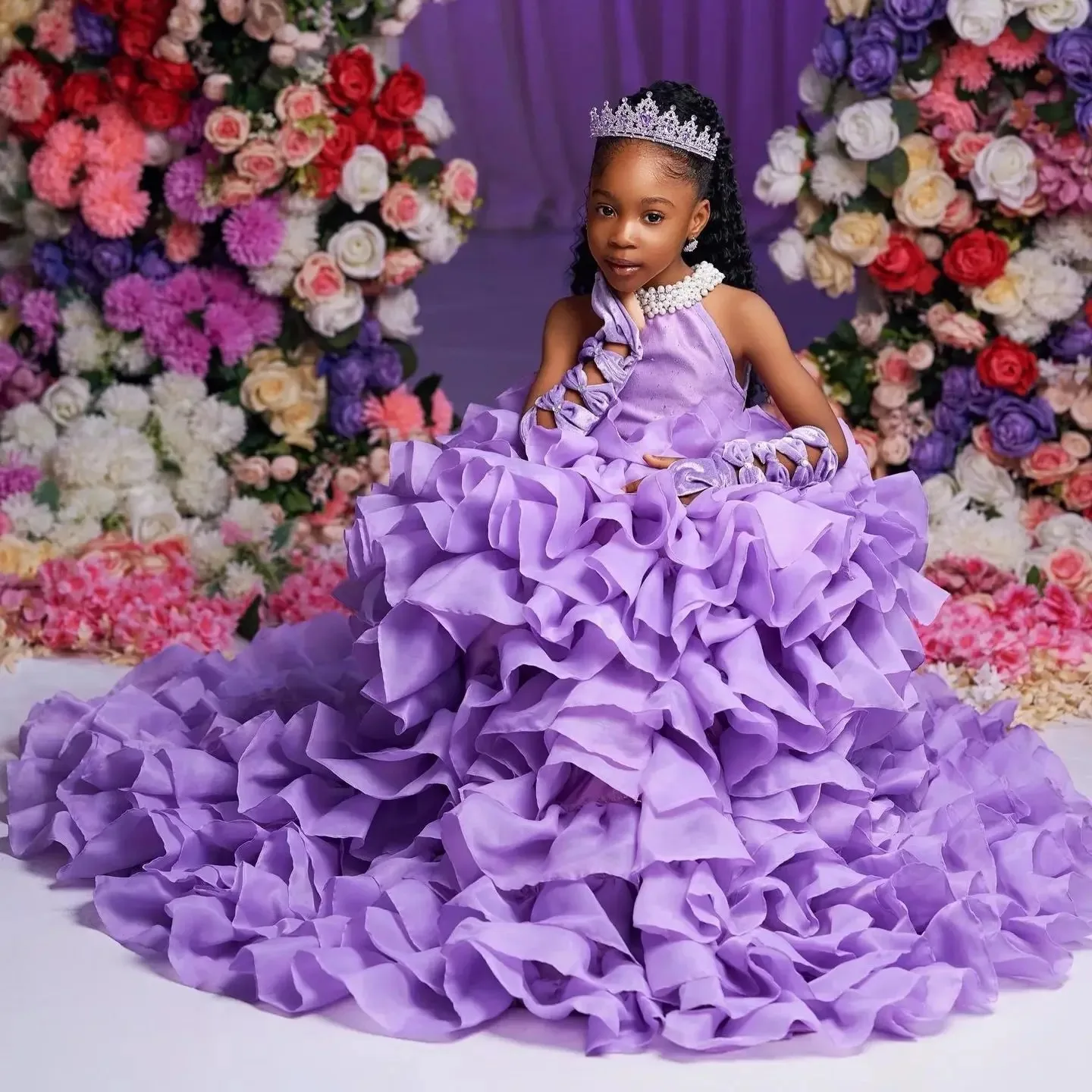 Luxury Purple Flower Girl Dresses for Wedding Sleeveless Layered Baby Girl Birthday Party Gowns First Communion Gowns Customized