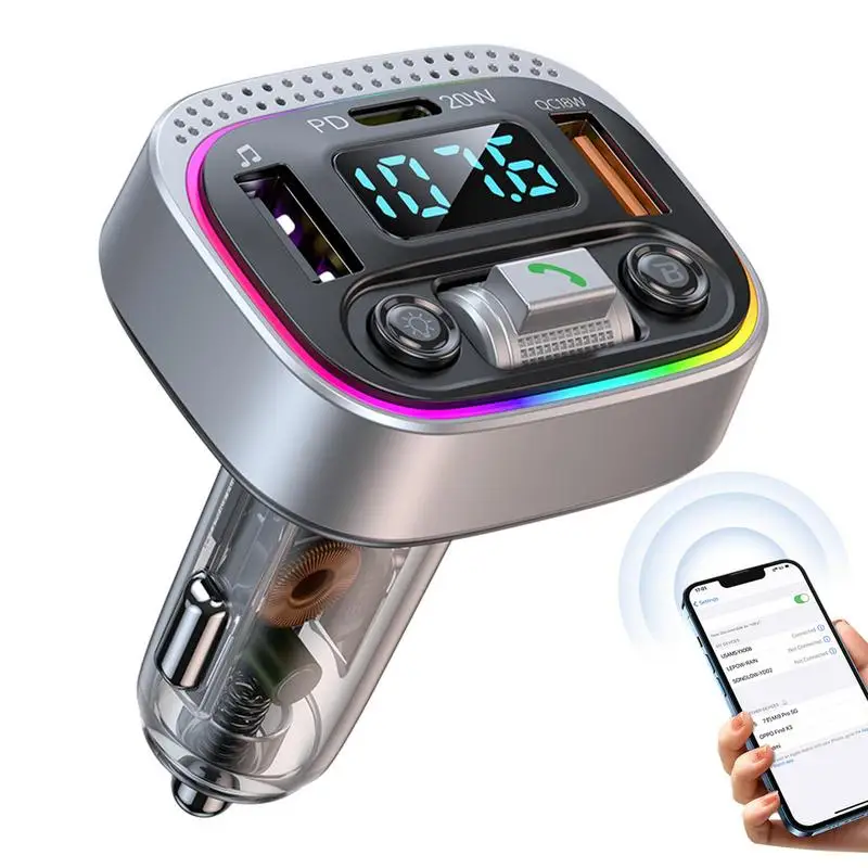 

Bluetooths FM Transmitter Car Charger Bluetooths Adapter Supports Qc3.0 Ultra Fast And Safe Charging 3 USB Port And Music Player