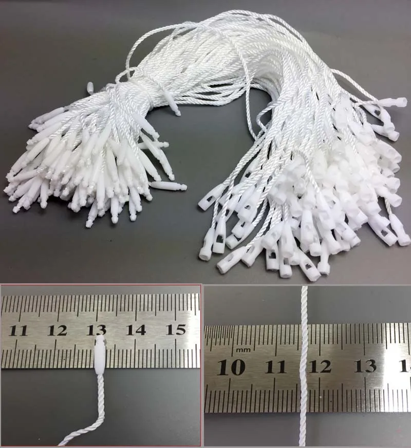 1000PCS/Lot Plastic Tag 20CM Length Hang Tag Polyester Rope String Snap Lock Pin Loop Tie Fasteners for Garment Bag Tags Cards