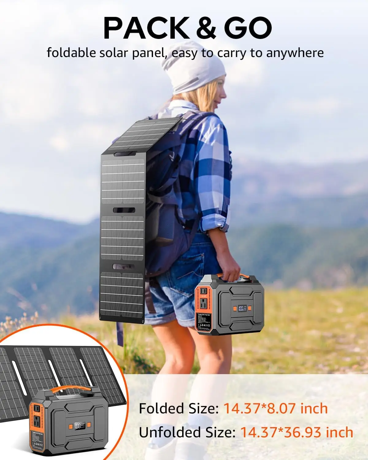 ar Powered Generator 200W Peak/100W Rated, Portable Solar Generator Power Station With Solar Panels 40W Included, 146Wh