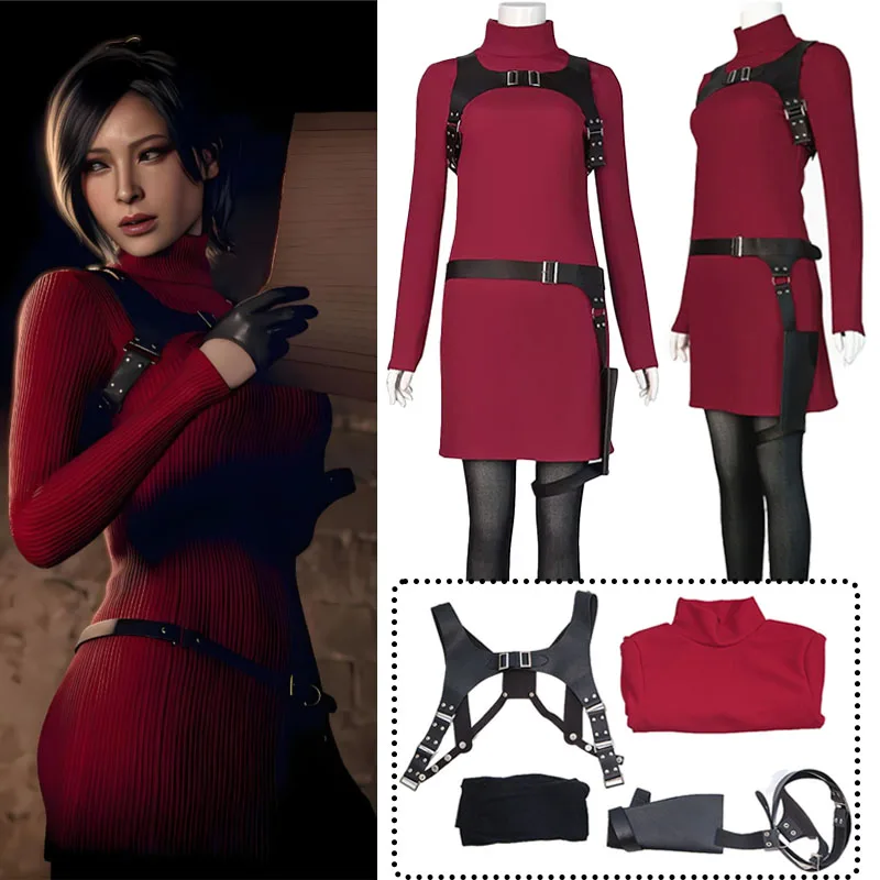 

Female Ada Wong Cosplay Costume Same Style Dress Belt Roleplay Outfit Halloween Carnival Disguise Suit For Women Girls