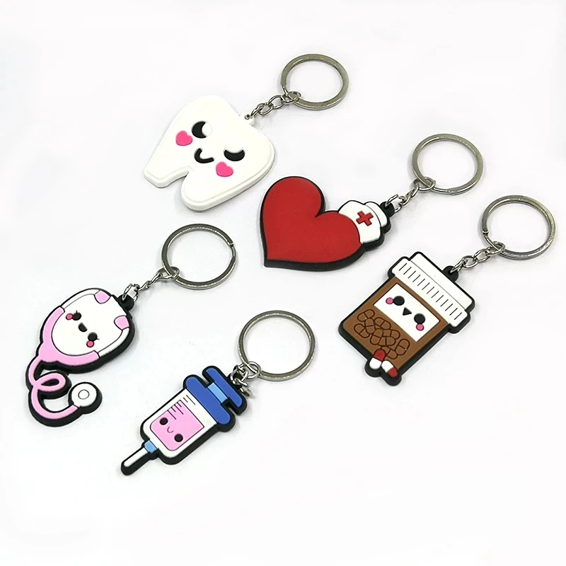 2022 Fashion Keyholder Kawaii Medicine Series Cartoon Keychains Heart Pill Tooth Brain Anime Keyring Women Bag Keys Pendants