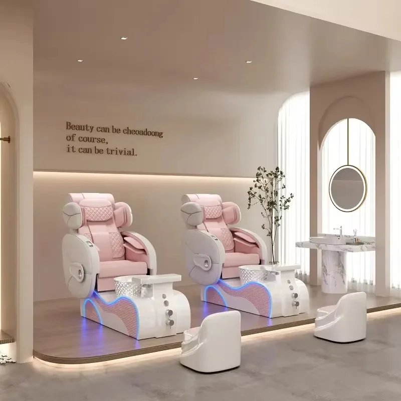 

Современное роскошное розовое кресло для педикюра с магнитным струйным насосом, мебель для маникюрного салона, спа-массажное кресло для ног для красоты