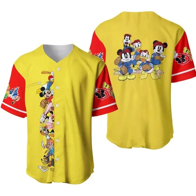 MINISO Mickey Mouse Baseball Jersey Men Women Kids Short Sleeve Shirt Family Disney Baseball Jersey Casual Sports Jersey