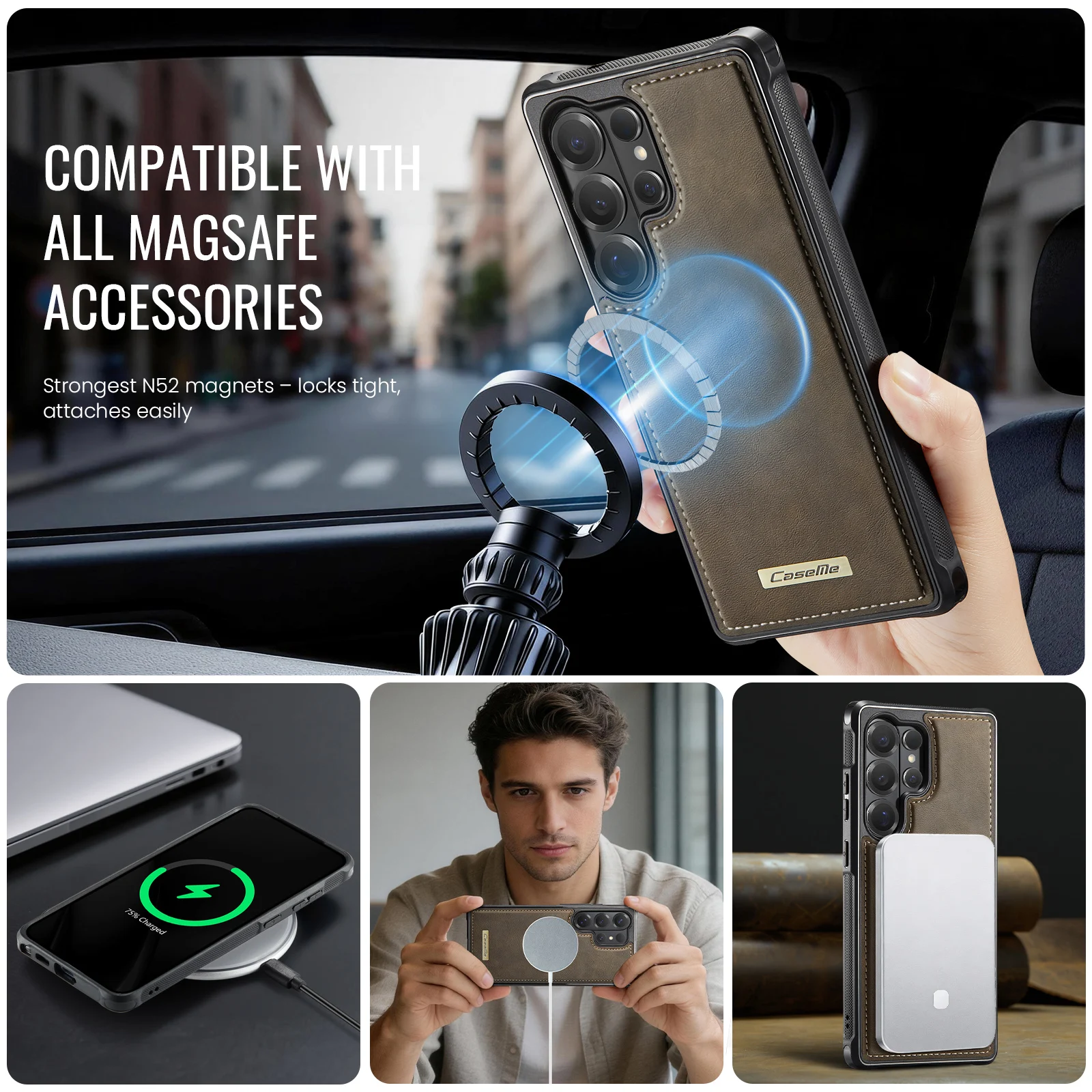 CaseMe-C69 Magnetic Luxury PU Leather Phone Case for Samsung Galaxy S26 S25 Ultra S25FE S24 S23 S22 Plus,S21 S20 Wireless Charge