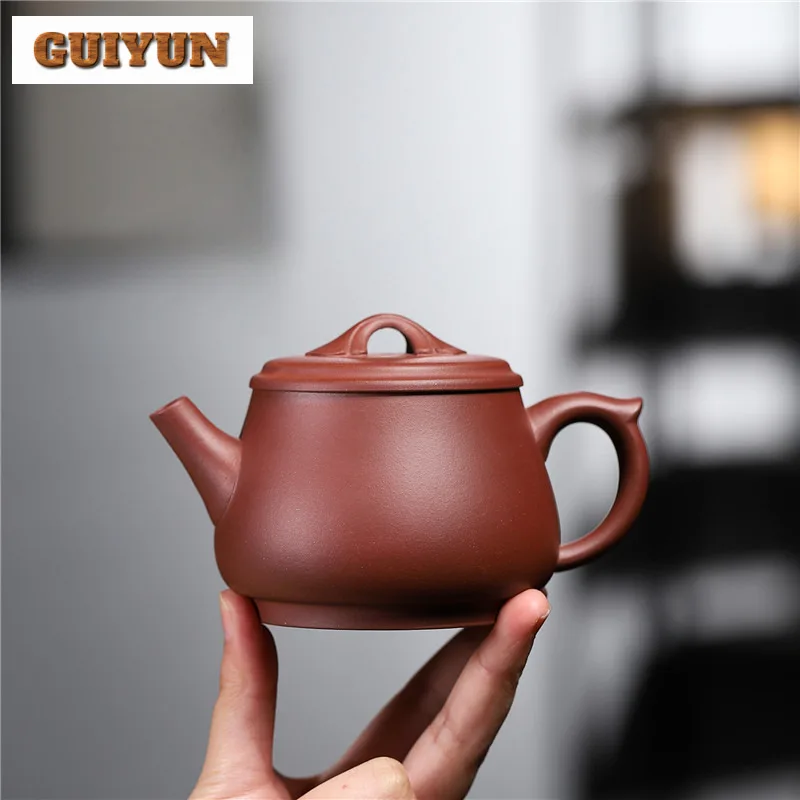 250ml Antique Yixing Purple Clay Teapots Handmade High Scoop Pot Raw Ore Purple Mud Dicaoqing Tea Brewing Kettle Zisha Tea Set