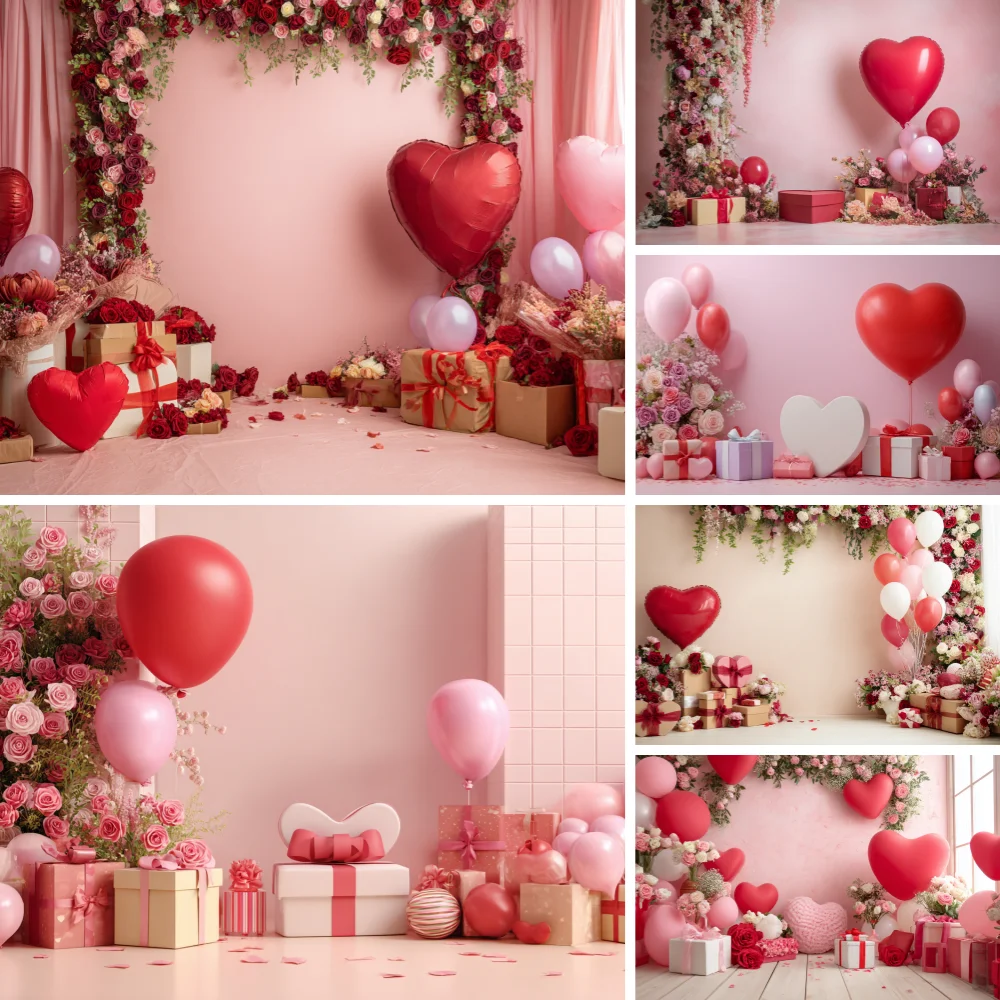 

Valentine's Day Photography Backdrop Love Heart Balloon Flowers Wedding Party Decoration Bridal Shower Portrait Photo Background