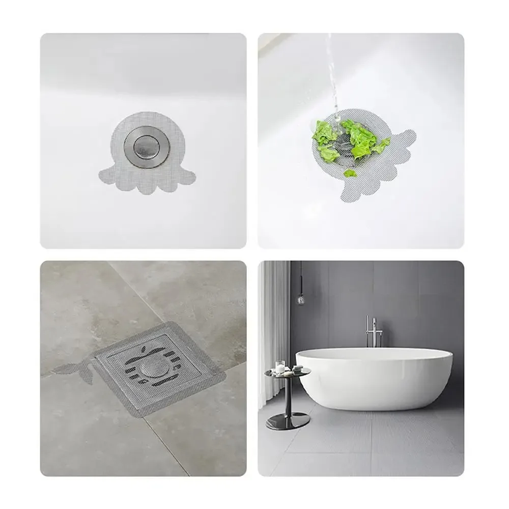 10Pcs Anti-blocking Disposable Floor Drain Sticker Self-Adhesive Cartoon Shape Sink Filter Mesh Hair Clogging Filter Kitchen