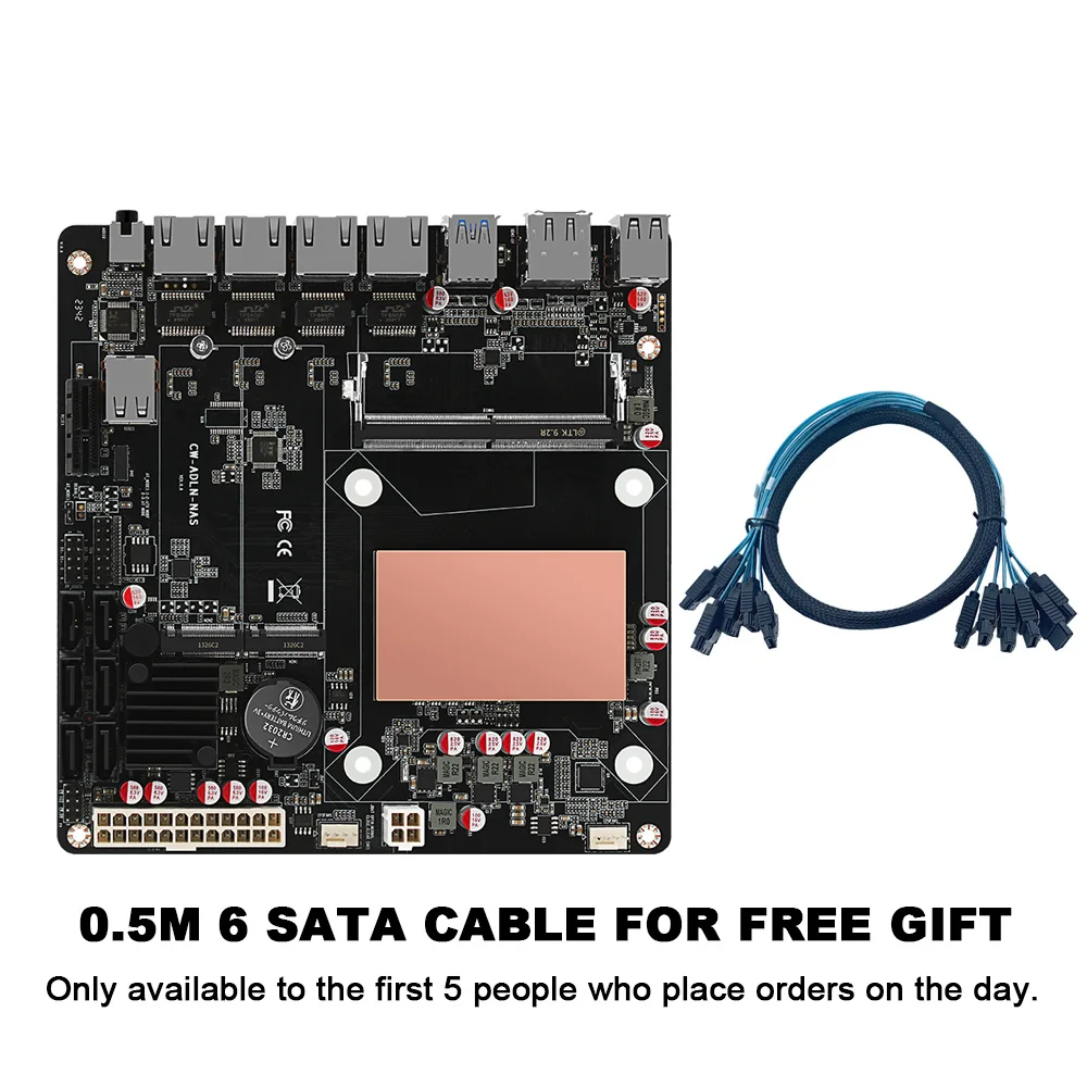 N100/N150 6 Bays NAS Motherboard 4x 2.5GNetwork Card 6x SATA3.0 2x