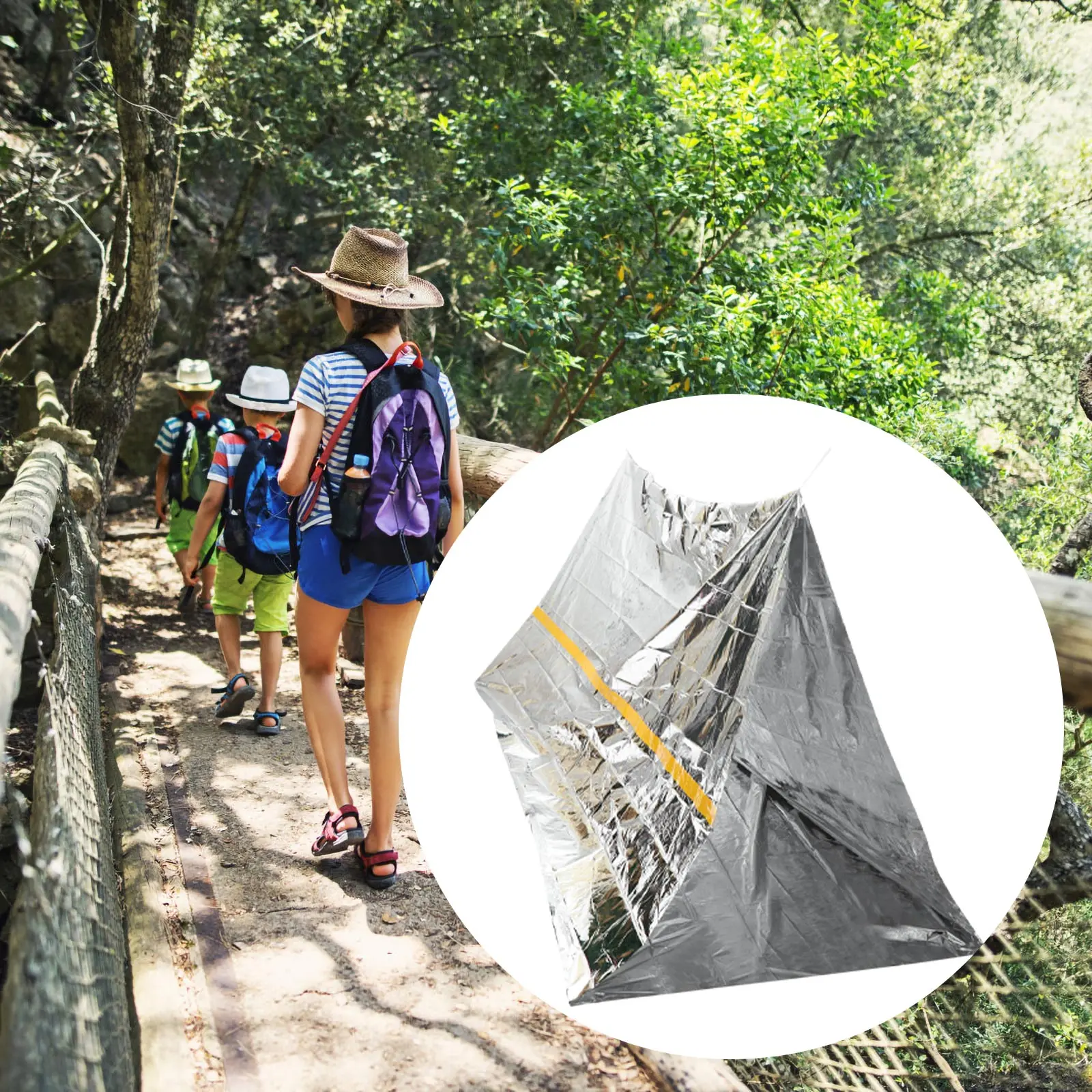 

2Pcs Pet Material Disposable Emergency Shelter Tent Compact Lightweight Waterproof for Outdoor Travel Camping Hiking Silver
