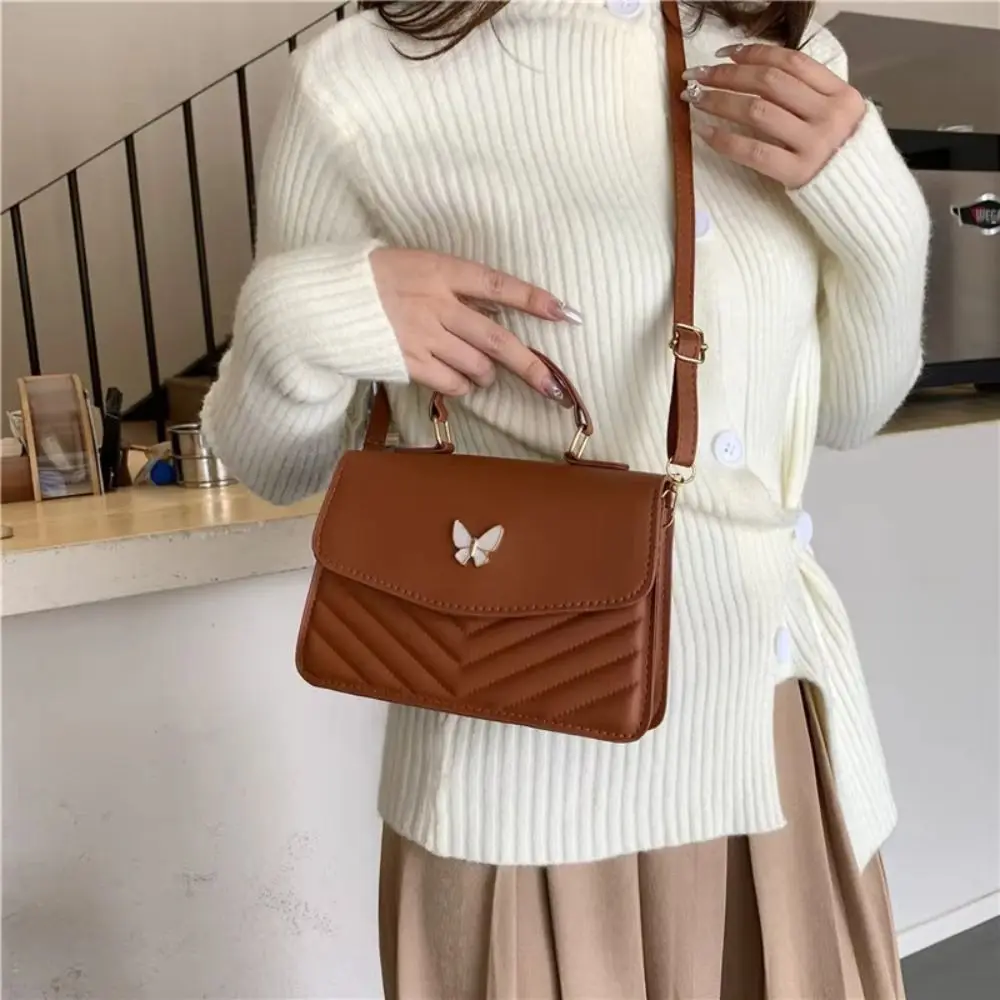 PU Leather Portable Small Square Bag Carrying Large Capacity Butterfly Crossbody Bag Korean Style Lightweight