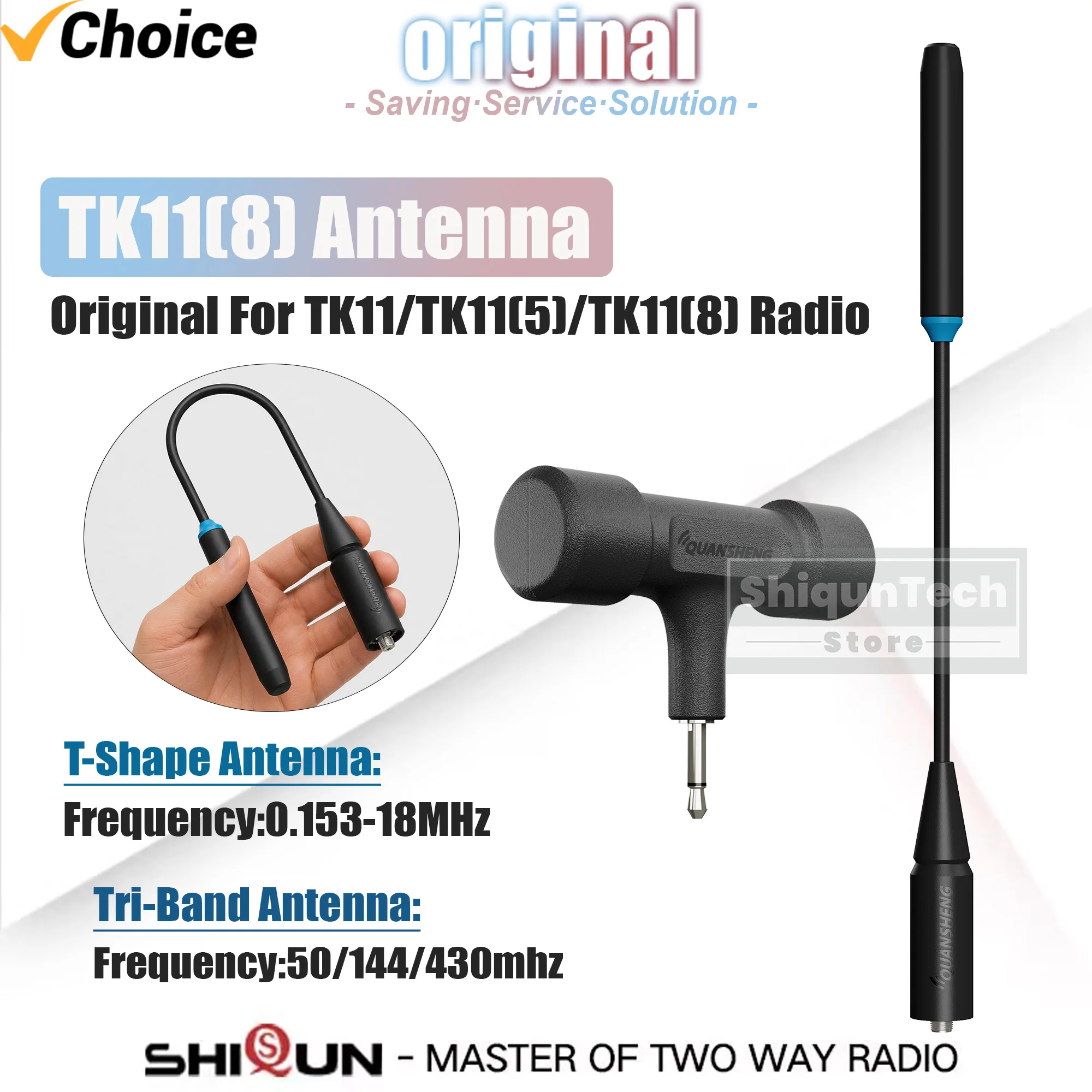 Original Quansheng TK11(8) Antenna Tri-band Antenna 50/144/430Mhz TK11(5) TK11 Radio SW MW LW T-Shape Antenna Female F High Gain