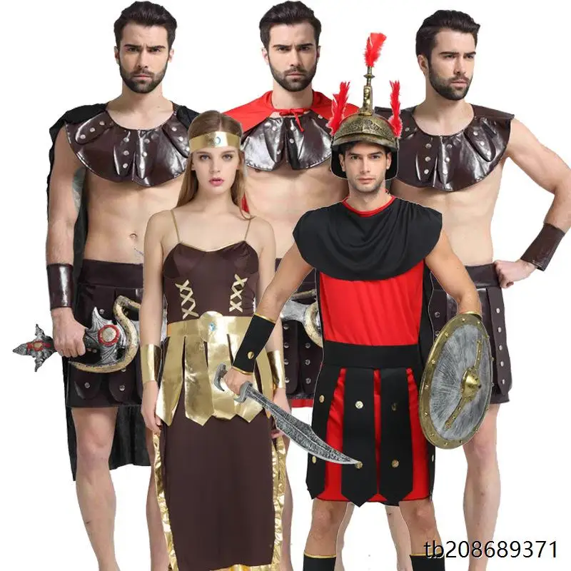 loween Costume adulto Gladiatore Guerriero Tuta da performance di ruolo Versione da uomo Abito da soldato romano antico
