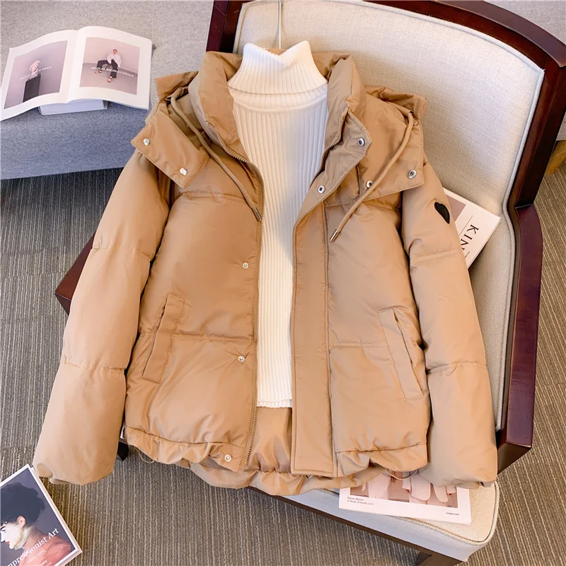 2023 giacca Oversize nera invernale da donna cappotto Oversize in cotone bianco spesso di alta qualità moda femminile parka larghi con cappuccio marrone