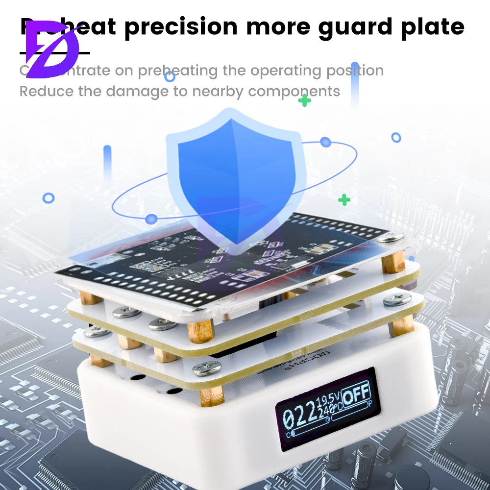 Mini estação de pré-aquecimento de solda de placa quente 65W Pré-aquecedor Multi modos inteligentes Display OLED embutido