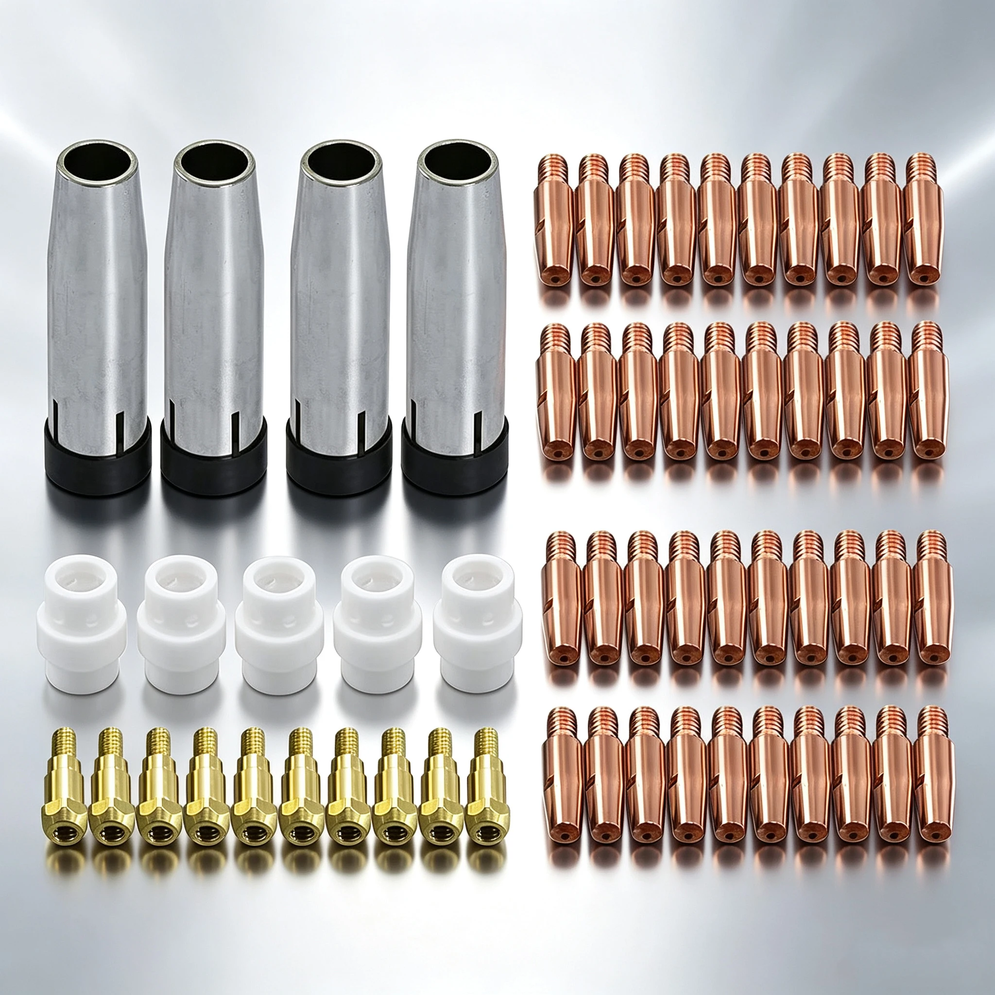 20Pcs MB 24KD MIG Welding Torch Consumables Kit, M6 Contact Tips 0.8mm/0.9mm/1.0mm/1.2mm, Tip Holders, Gas Diffusers & Gas Nozzl