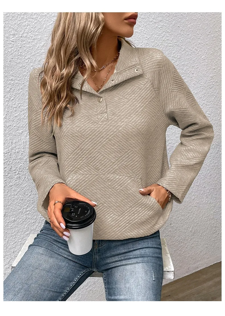 Casual Long Sleeve Hoodie Regular Fit Simple Style with Pocket Stand Collar Thin Regular Length Pullover Colorblock Women Hoodie