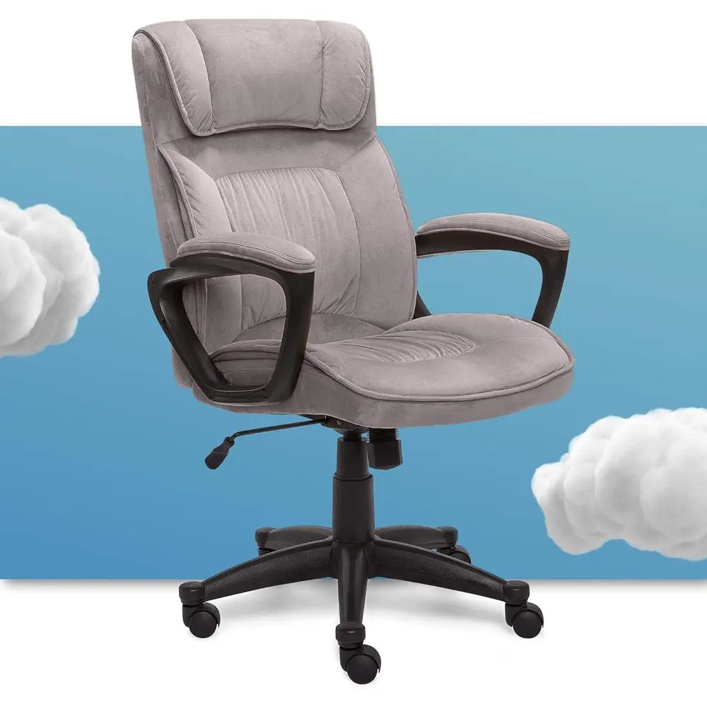 

Hannah Microiber Oice Chair with rest Pillow, Adjustable Ergonomic with Lumbar Support, Sot abric, Light Grey
