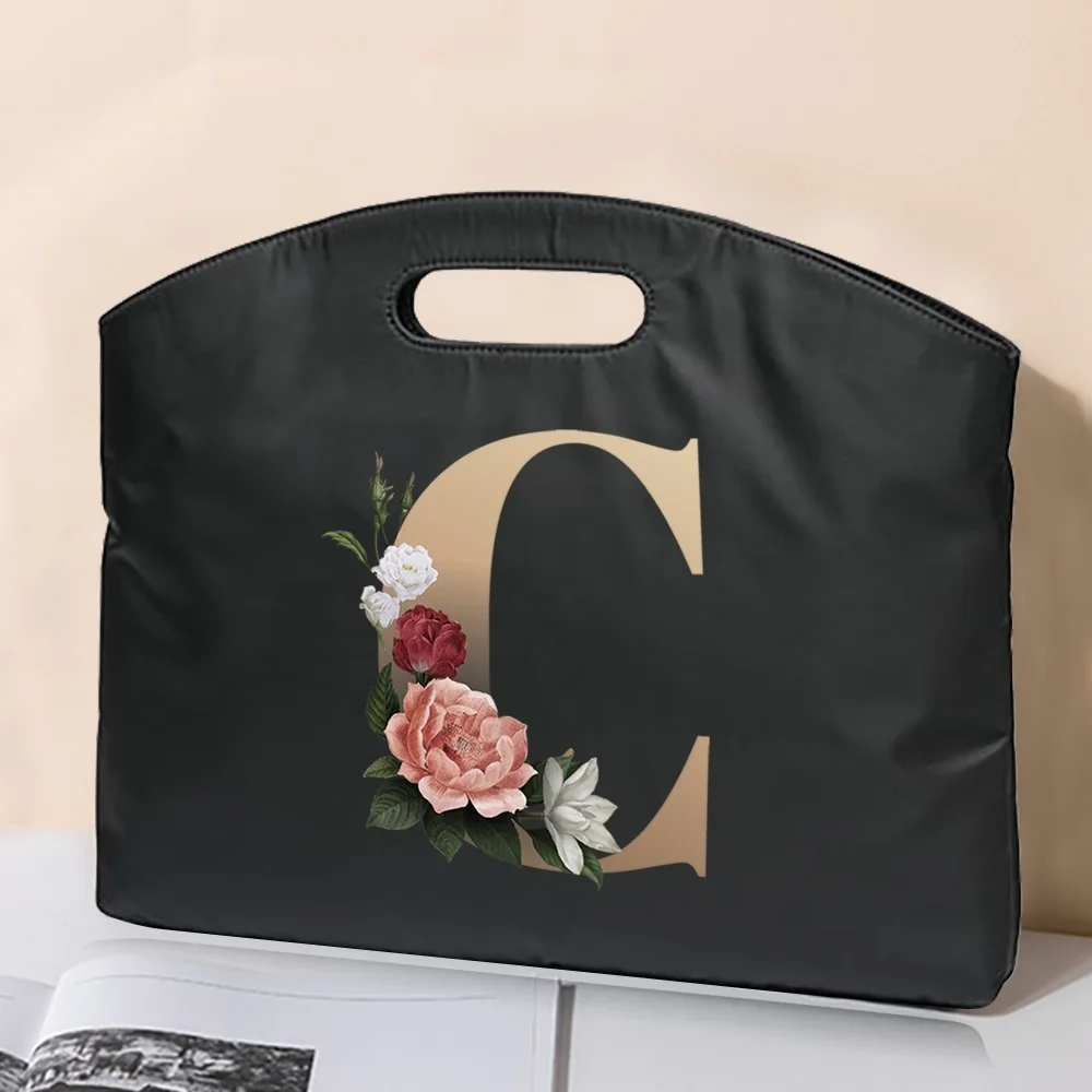 Briefcase Handbag Rose Gold Letter Printing Handbag Business Office Computer Case Laptop Bag Neutral File Conference File Bag