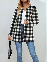 Fashion Women Plaid Printed Outerwear Ladies Basic Chic Outerwear Tops Casual Full Long Sleeve Jacket Coats