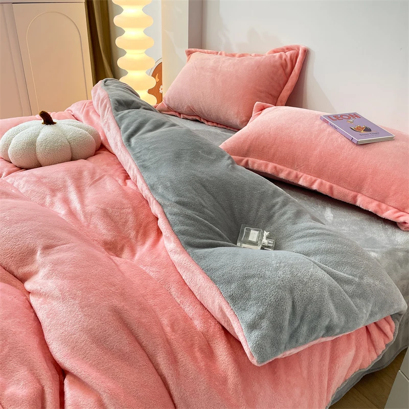 Solid Color Flannel Duvet Cover Winter Warm Velvet Quilt Cover Dual-sided Comfortable Comforter Case Exclude Comforter Core