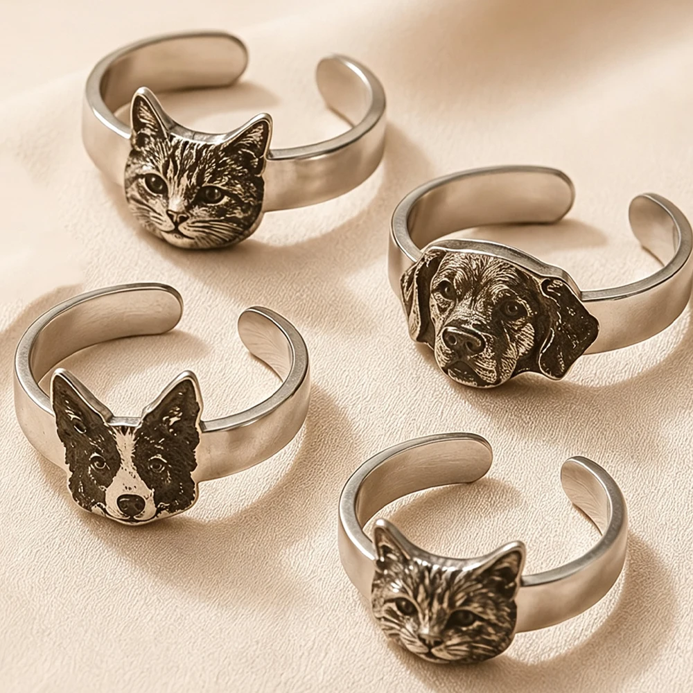 Personalized Custom Opened Finger Ring Stainless Steel Dog Cat Photo Custom Ring DIY Portrait Custom Opened Ring Jewelry Gifts