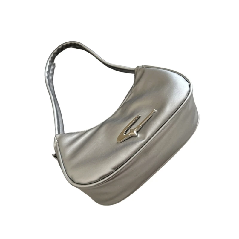 E74B Bolso hombro tipo bandolera con forma cuero PU para mujer, bolso con cremallera en axilas, Bolso y