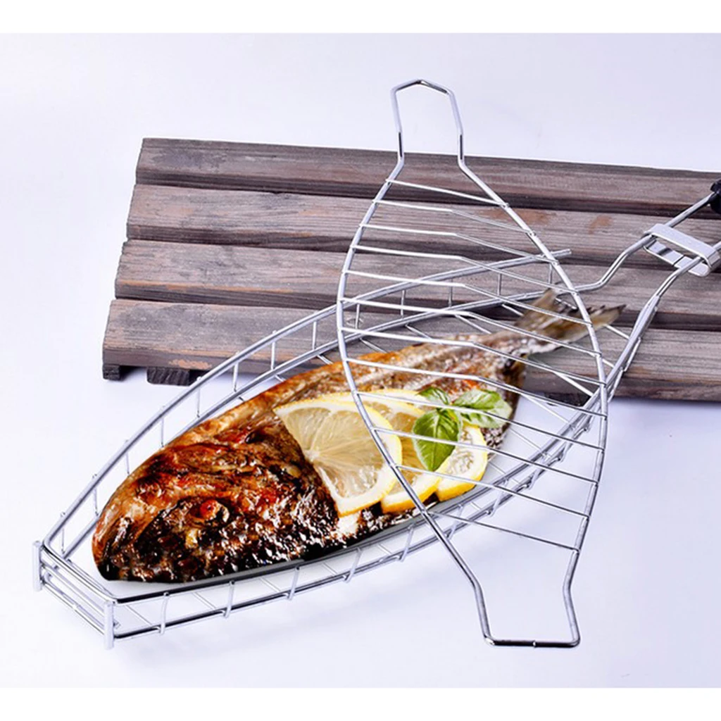 Fish Shaped Grill Basket High Temperature Resistant BBQ Grilling Basket Slot Grill Bbq for Outdoor Folding Grill
