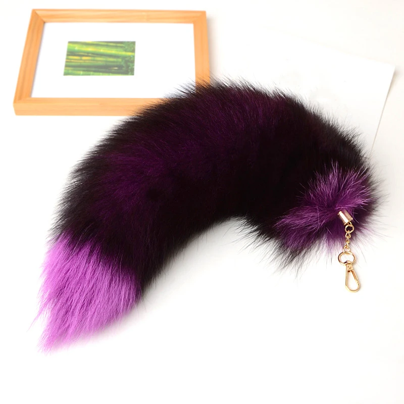 40cm Wolf Fox Tail Keychains Fox Fur Keychains Bag Pendant Plush Fox Tail Keyrings Charms Car Key Holder Ring Jewelry Gift