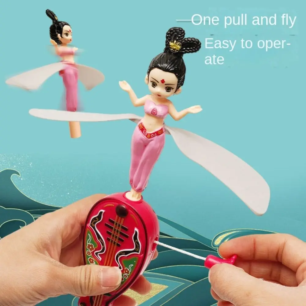 Funny Dancers Flying Dolls Disc Fairy Spinner Toy Cartoon PP Flying Disc Toy Pipa Fairy Flyer Pull String Toy Holidays