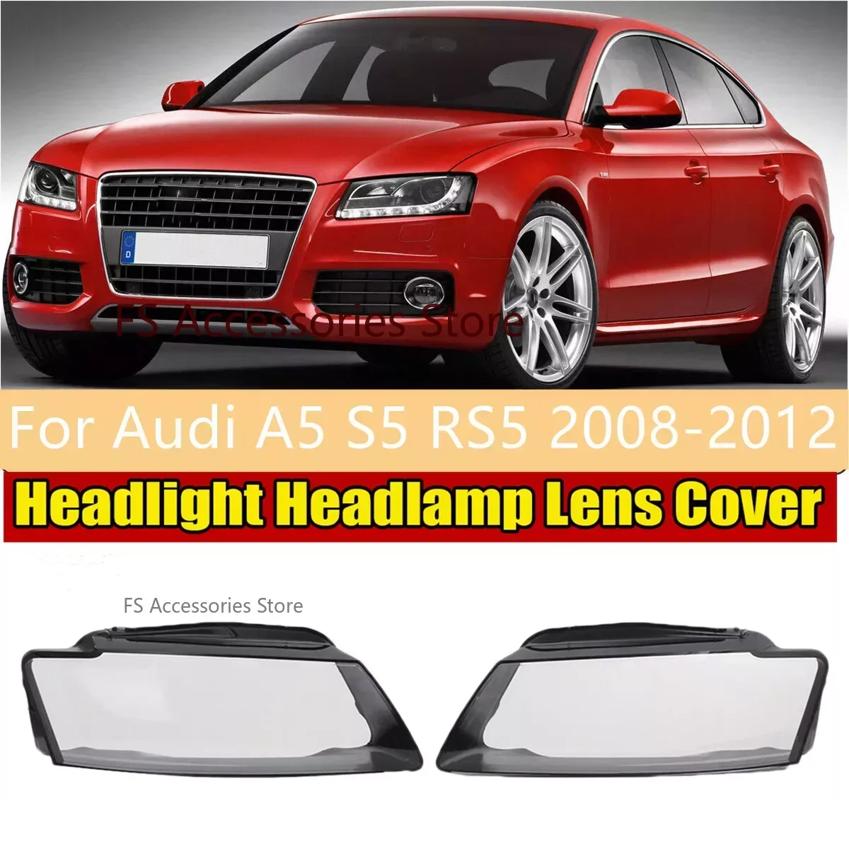 Car Front Headlight Lens Cover For Audi A5 S5 RS5 2008 2009 2010 2011 2012 Auto Shell Headlamp Lampshade Transparent Lens Cover