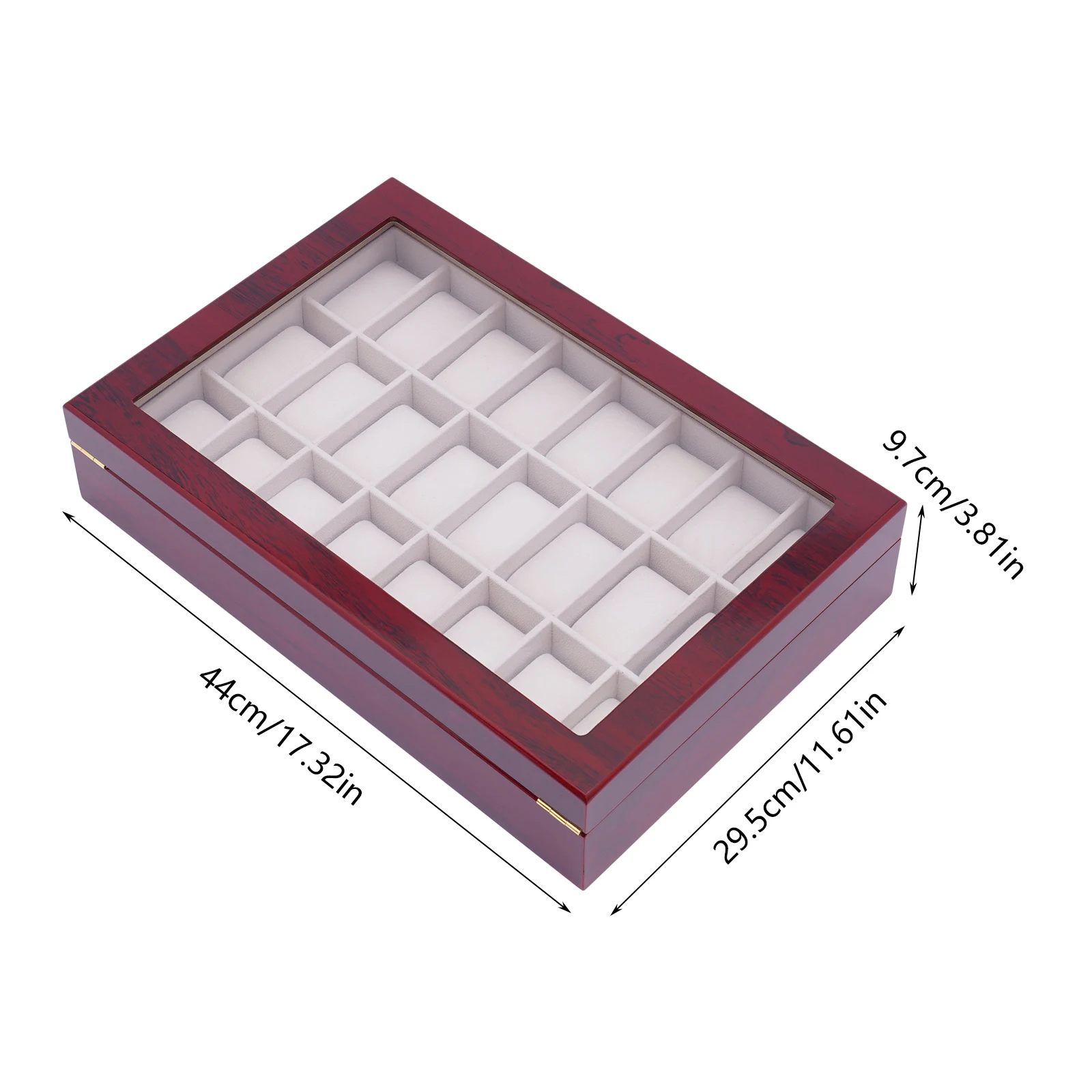 MDF rojo vino 44*29,5*9,7 cm 24 caja de reloj cubierta de vidrio caja de almacenamiento de reloj caja de almacenamiento de exhibición Retro.