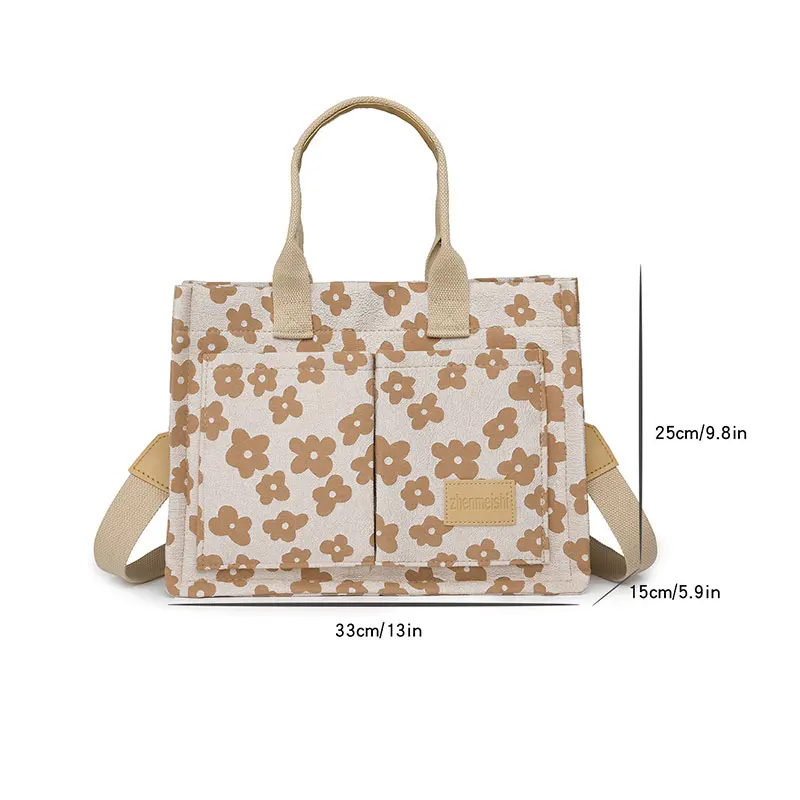 Bolso de hombro de lona con estampado de flores para mujer, bolsa de mano de viaje para la universidad, informal, de gran tamaño