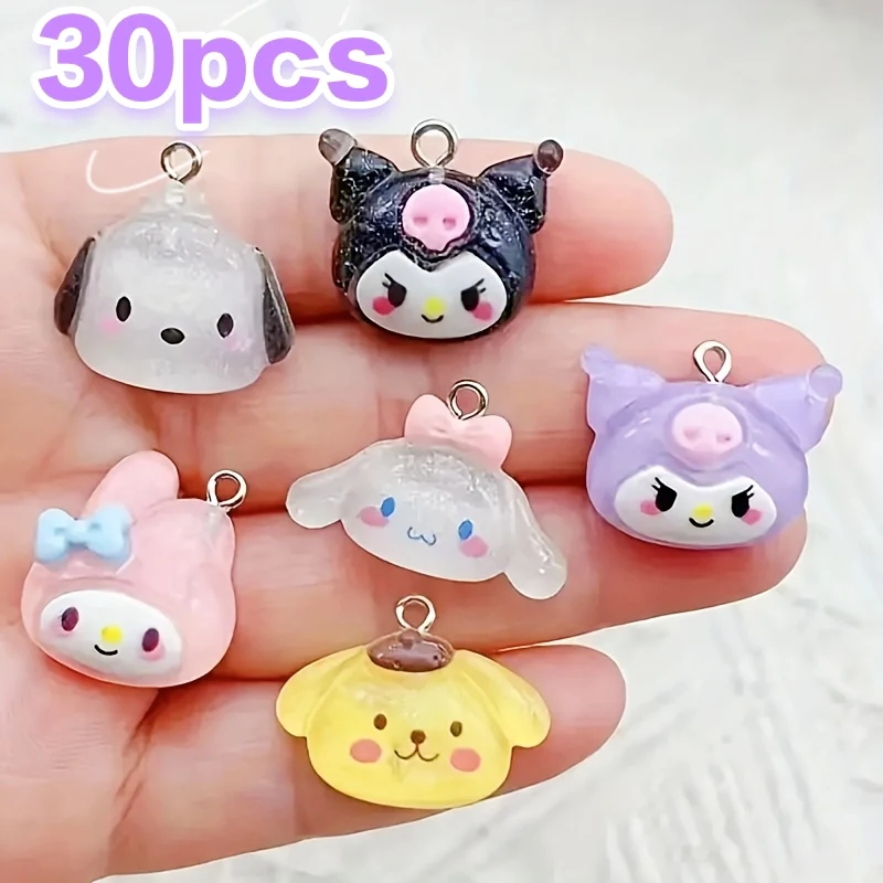 30pcs Sanrio Pendants Charms 3D Kuromi My Melody Pochacco Cartoon Decoration Keychain Manicure Necklace Earings DIY Accessories