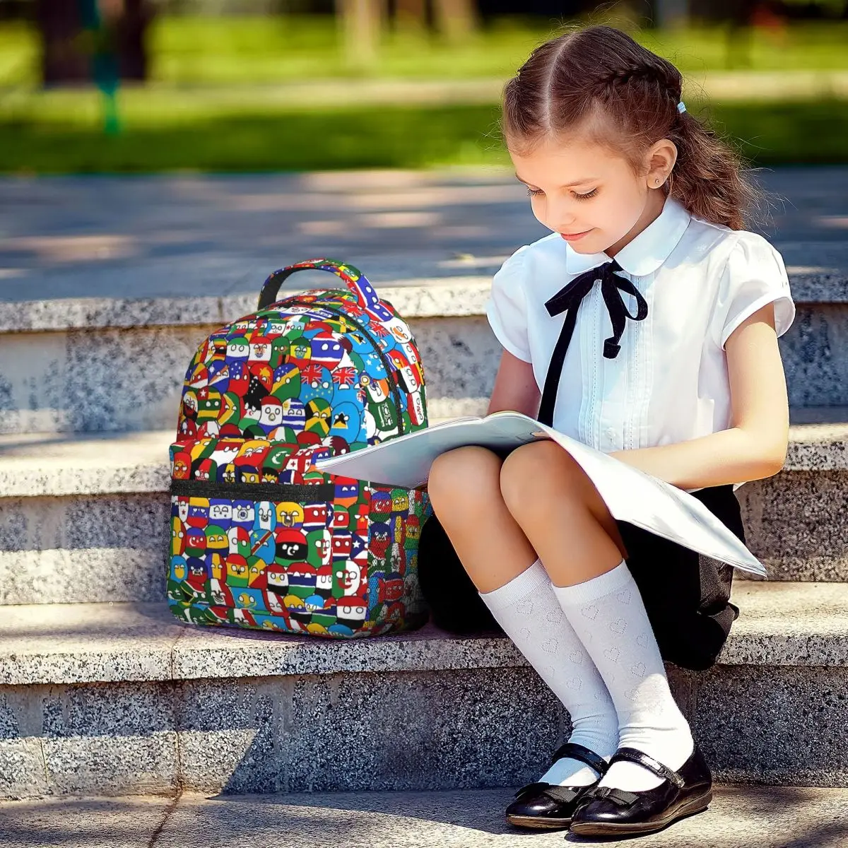 Zaino da scuola per studenti di Countryball Zaino in tela Borse da viaggio per scuole superiori elementari 17 pollici