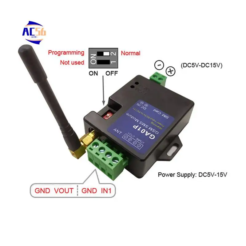 AC56-GA01P Vending Machine GSM Alarm Box Support Power Failure Alert One Alarm Input One Alarm Voltage Output