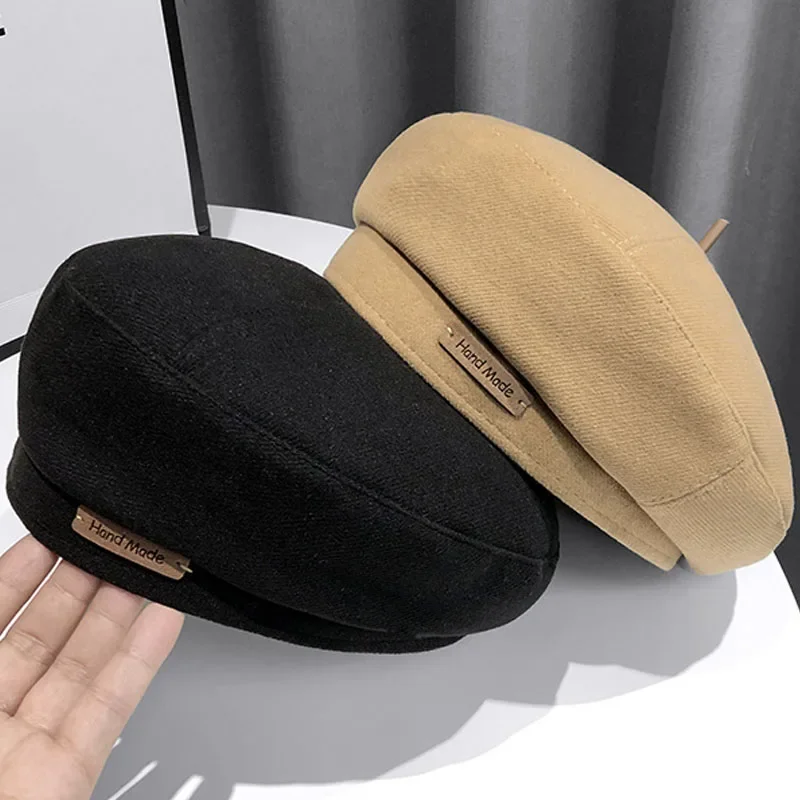 Autumn Winter Woolen Berets Caps French Artist Bonnet Warm Felt Hats Beret Female Solid Octagonal Hat Fashion Girl Cap